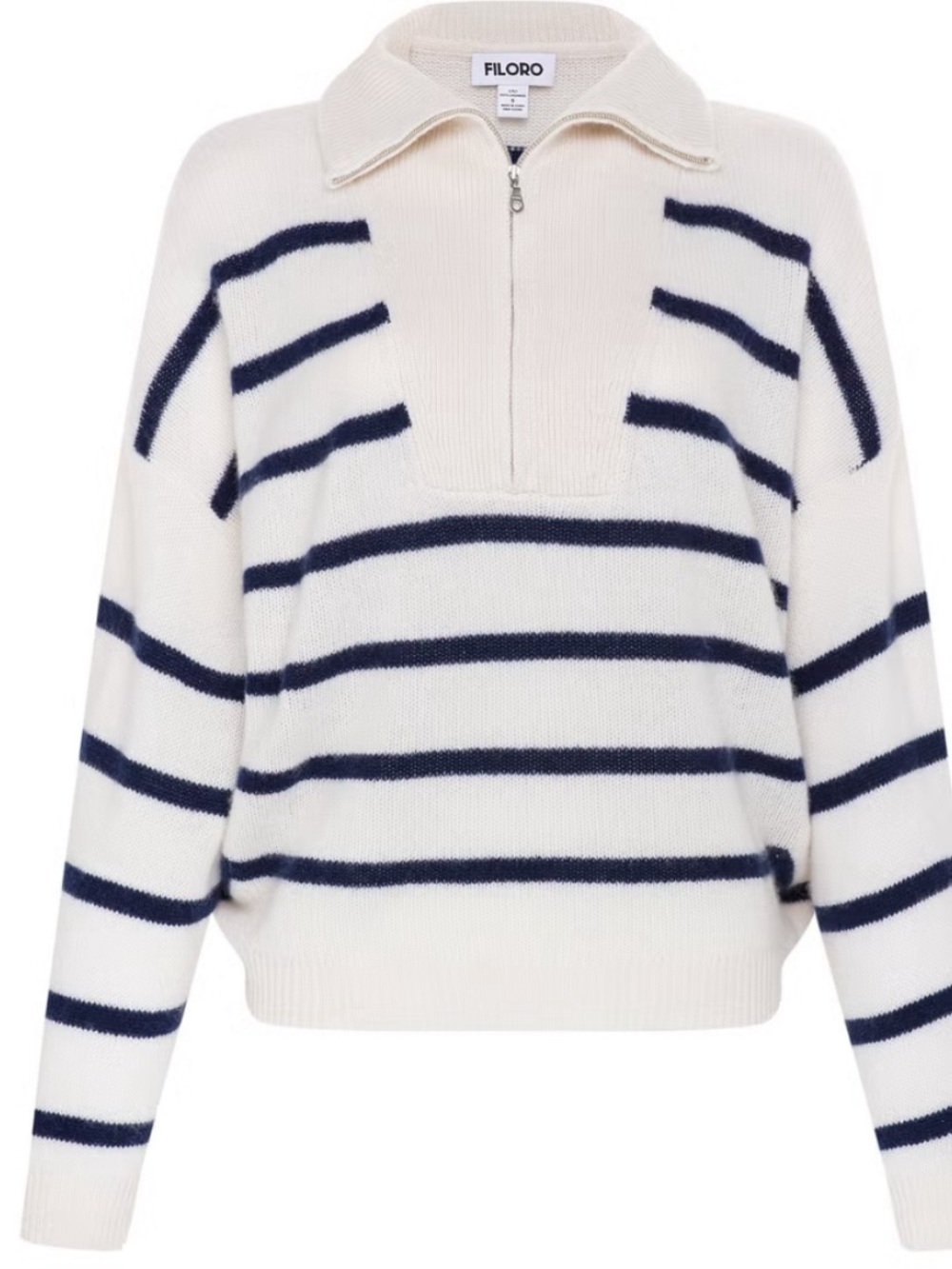 Filoro 2 ply 100% Cashmere 1/2 zip Striped Sweater Pullover S